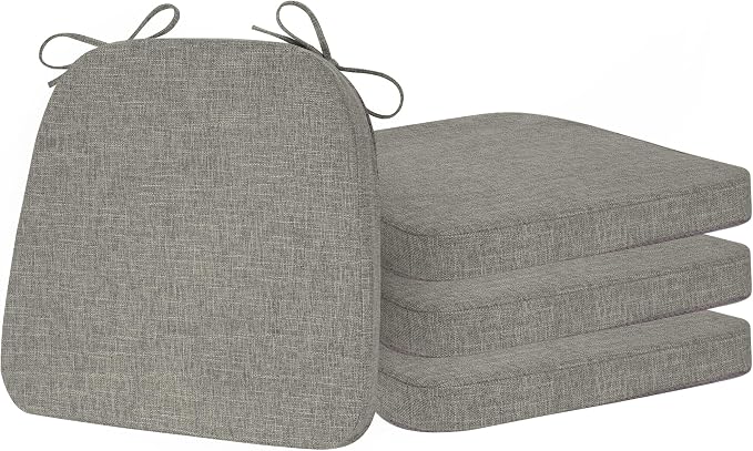 ELFJOY Non-Slip Chair Cushions for Dining Chairs Light Grey 16.7"x16" | 4 Pack, with Ties and Washable Cover, U Shape, Breathable Fabric, for Kitchen Dining Office Folding Chairs，Comfortable by ELFJOY