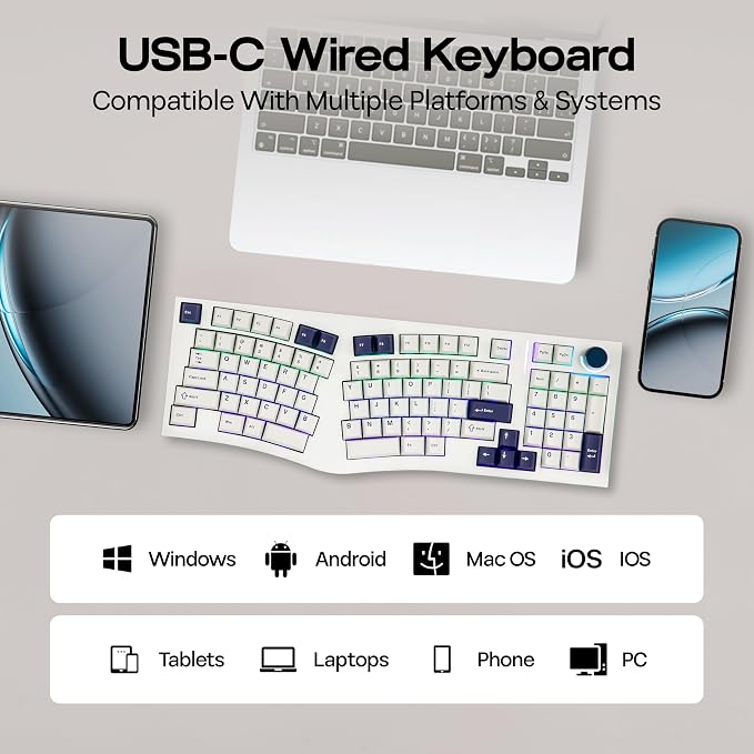 MechLands Feker Alice98 Ergonomic 98 Keys Custom Mechanical Keyboard | VIA Programmable, USB-C Wired Gaming Keyboard, Hot Swappable, 5 Layer Paddings, Control Knob, NKRO, RGB for Win/Mac (White) - Image 7