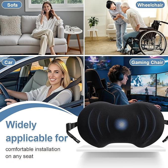 BYMECOST Lumbar Support Pillow for Car, Ergonomic Back Cushion | Memory Foam Lower Back Support Cushion with Strap for Driving, Lumbar Pillow for Pain Relief, for Office Chair, Long Sitting - Image 5
