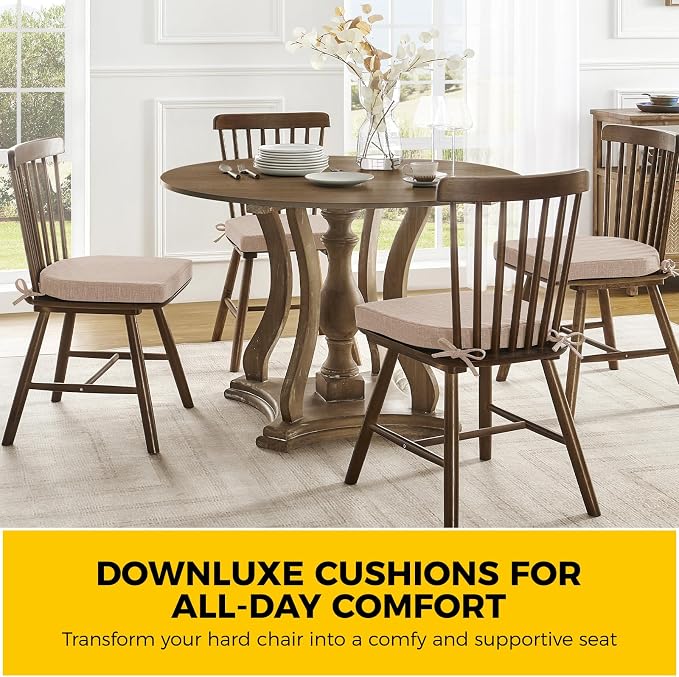 downluxe Indoor Chair Cushions for Dining Chairs, Kitchen Chair Pads with Ties and Non-Slip Backing, 16" x 16" x 2", Oatmeal Beige, 4 Pack - Image 7