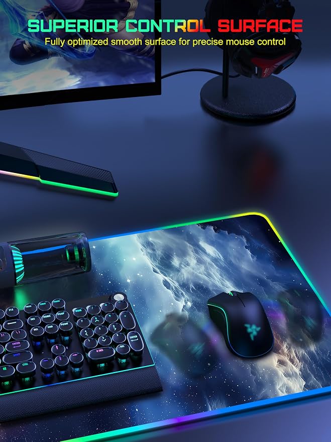 Wireless Charging Mouse Pad, RGB Gaming Mousepad Home Office Desk Pad, 31.5” x 15.8” XXL Large Desk Mat, Waterproof Keyboard Pad, Blue Nebula(Includes 20W PD Power Adapter & 6.56ft Woven Cable) - Image 5
