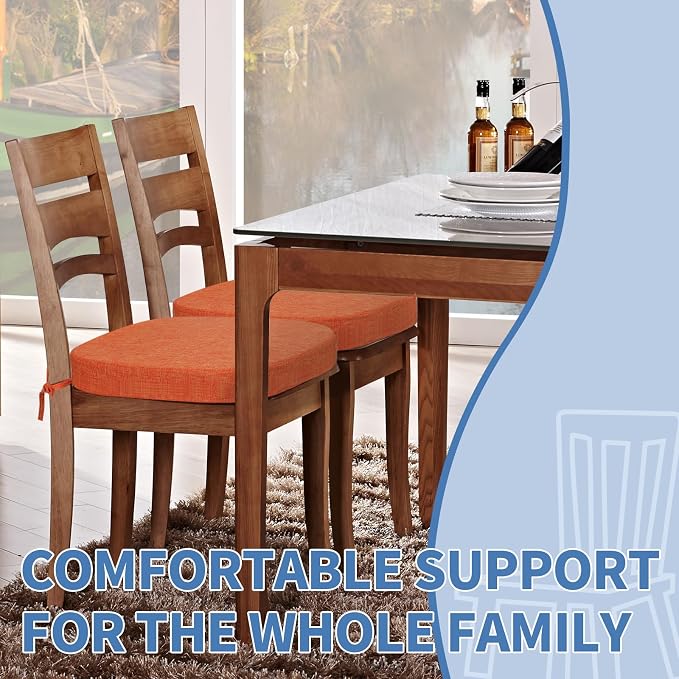 BUYUE Thickened 2.5" Dining Chair Cushions Set of 4, U-Shape High Density Foam Comfortable Chair Pads for Kitchen, Slip Resistant Indoor Seat Cushions (4 PCS, Orange) - Image 2