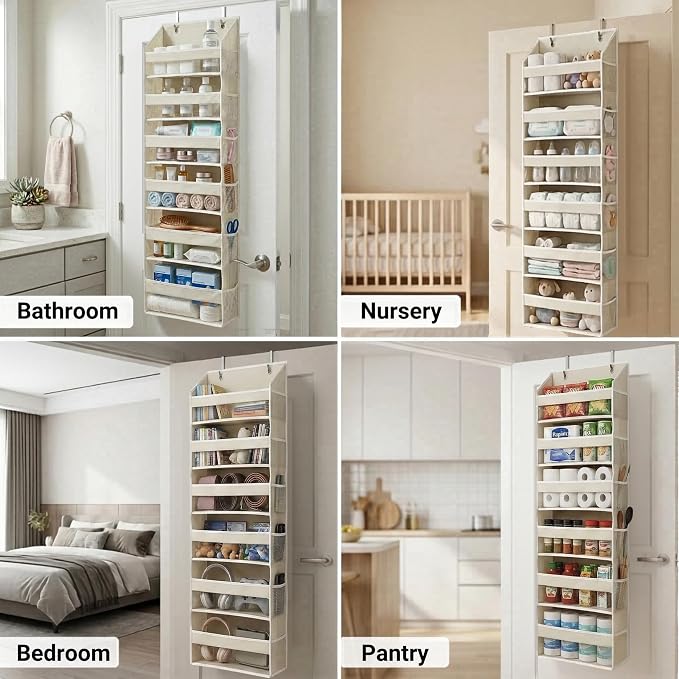 HOMELUX THEORY Over the Door Organizer, 6-Tier, 100D Fabric, Ivory 2pc | Over the door shoe organizer, 50 lbs capacity, 12 side mesh pockets, 100D extra thick fabric, Closet & entryway storage - Image 4