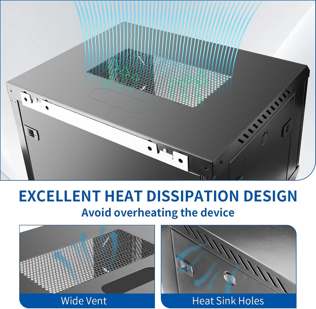 6U Wall Mount IT Network Rack Cabinet - SPCC Cold-Rolled Steel with Vents for Heat Dissipation, Easy Assembly and Cable Routing 15 in Depth for AV and Network Equipment - Image 4