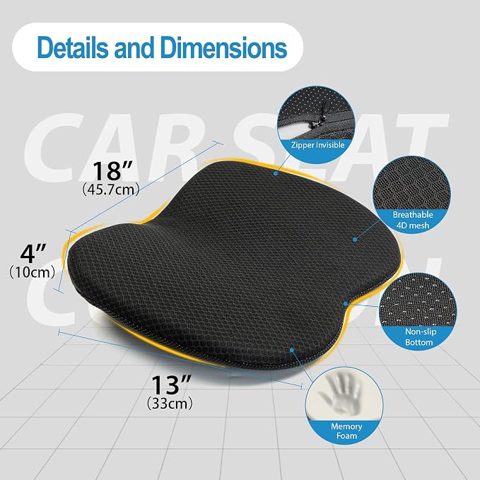 kingphenix Wedge Car Seat Cushion, Memory Foam Pad for Driving Comfort | High-Density Memory Foam Seat Cushion, 4D Breathable Mesh & Non-Slip Bottom for Long Drive Comfort & Office Use, X - Black - Image 7