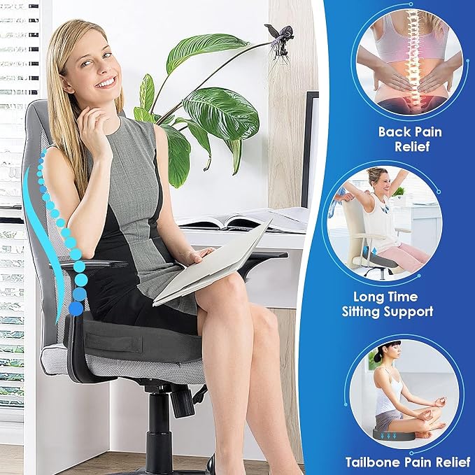 Seat Cushion for Office Chair, Car, Memory Foam, Grey Large | For Back, Coccyx, Sciatica, Tailbone Pain, Ergonomic Design, Non-Slip, Desk Wheelchair Use, Supportive Butt Pillow, For Man - Image 6