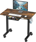 SHW Mobile Electric Height Adjustable Standing Desk w/Drawer, Rustic Brown | 40" Wide Top | w/ Memory Presets and Cable Management | Drawer with adjustable compartments | Hanging Hooks by SHW