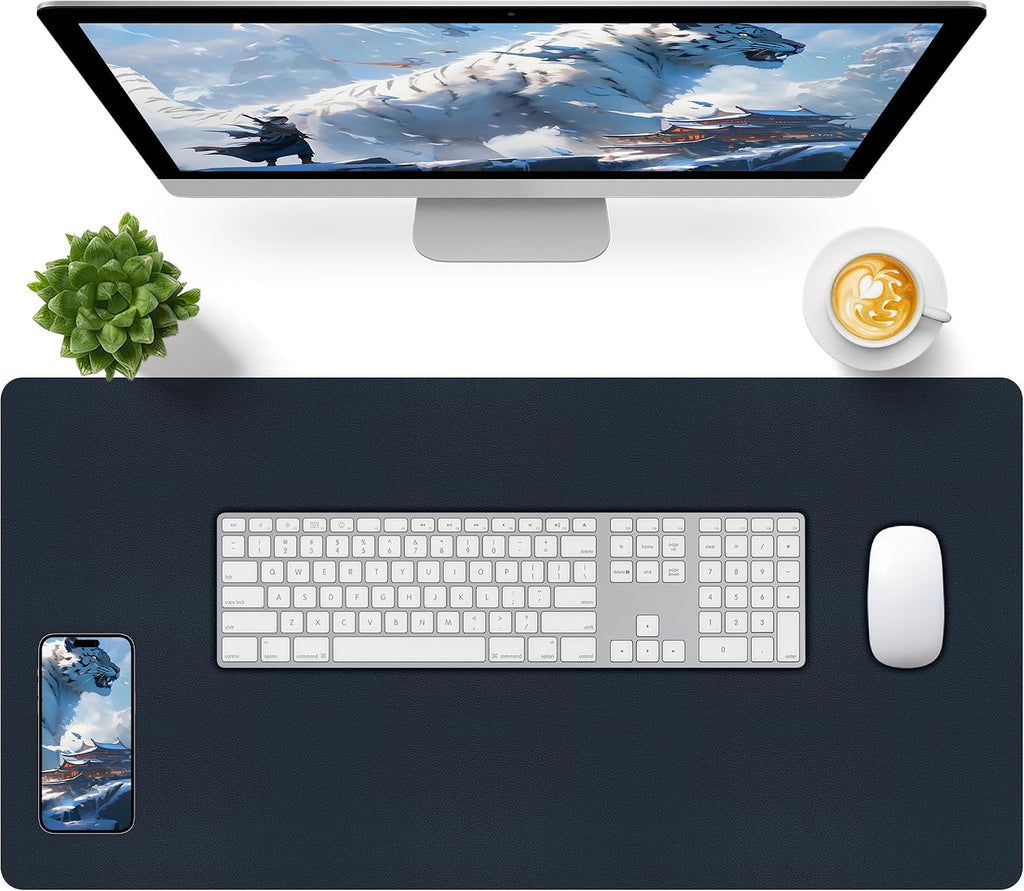 Dark Blue Desk Mat, Desk Matt for Desktop, Waterproof Large Leather Keyboard Mat, Computer Mat for Office/Home/Decor(31.5 x 15.7 Inches) by Bloss