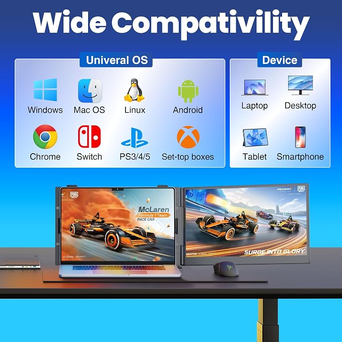 14.2" Laptop Screen Extender, 1.3lbs Ultra-Light Laptop Monitor Extender Dual Screen with 1080P FHD IPS, USB-C/HDMI Plug n Play Portable Monitor for Laptops 13-17" (Win/Mac/Chrome/Android) - Image 6
