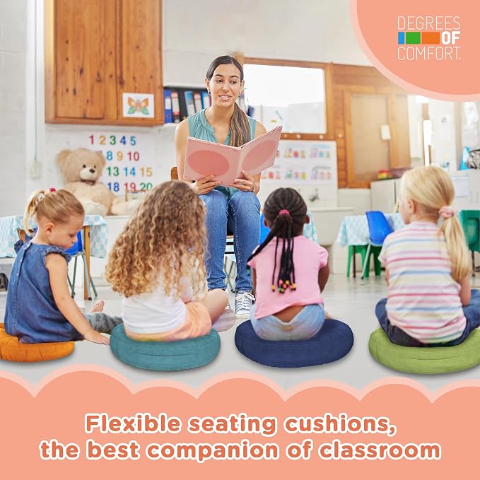 Degrees of Comfort 8Pcs Round Floor Cushions for Kids, Waterproof Flexible Seating for Classroom Elementary, Safe Smolder Resistance Sitting Pillows with Handles, 15-inch, Lovely - Image 7