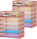 Marbrasse 2 Pack Desk Organizer with Handle, 6 Tier Paper Letter Tray, Mesh Desk File Organizer for Office, School and Home - Rose Gold by Marbrasse