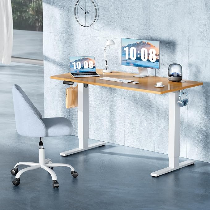 DUMOS 40 Inch Electric Standing Desk, Memory Adjustable Home Office Desk | Sit Stand Up Desk for Work Home Office,Adjustable Desk, Rising Computer Table with Splice Board,Cable Management,Hook,Oak - Image 4