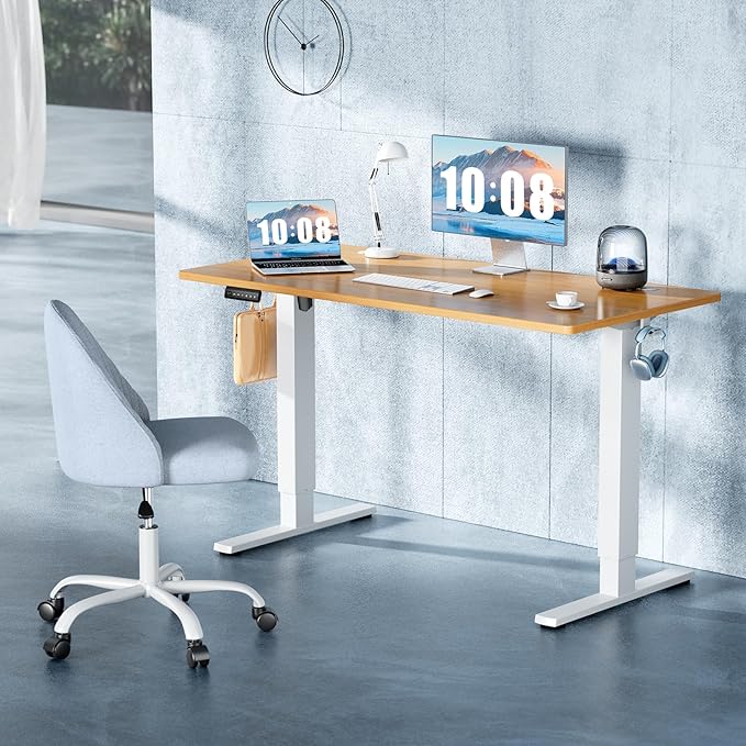 DUMOS 63 Inch Electric Standing Desk, Memory Adjustable Home Office Desk | Sit Stand Up Desk for Work Home Office,Adjustable Desk, Rising Computer Table with Splice Board,Cable Management,Hook,Oak - Image 4