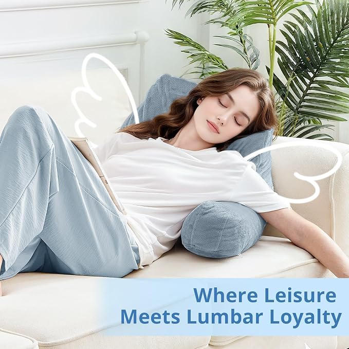 Sasttie Reading Pillow for Bed, Back Pillow for Sitting Up, Greyish Blue | 18" Backrest Support Cushion for Couch, Sofa, and Floor, Dorm Essentials, OEKO-TEX, Adjustable Down Alternative Fill - Image 9