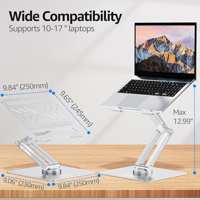 360° Rotating Laptop Stand for Desk fit 10-17" Device | Adjustable Height, Ergonomic Laptop Riser Standing Desk Converter, MacBook Stand, Aluminum Computer Riser Holder - Image 4