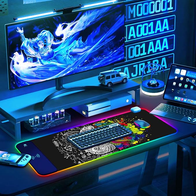 ToLuLu RGB Gaming Wireless Charging Mouse Pad, 7.5/10/15W 10 Light Modes LED Mouse Pad Computer Keyboard Mat Mousepad, 800x300x4MM Extended Large Desk Mat for Gaming, MacBook, Laptop, PC, Human Brain - Image 9