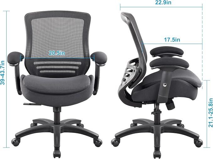 BOLISS 400lbs Ergonomic Office Chair Mid Back Double Seat Cushion | Height Adjustable Arms Mesh Ergonomic Super Soft Wide Cushion Office Computer Desk Chair - Image 3