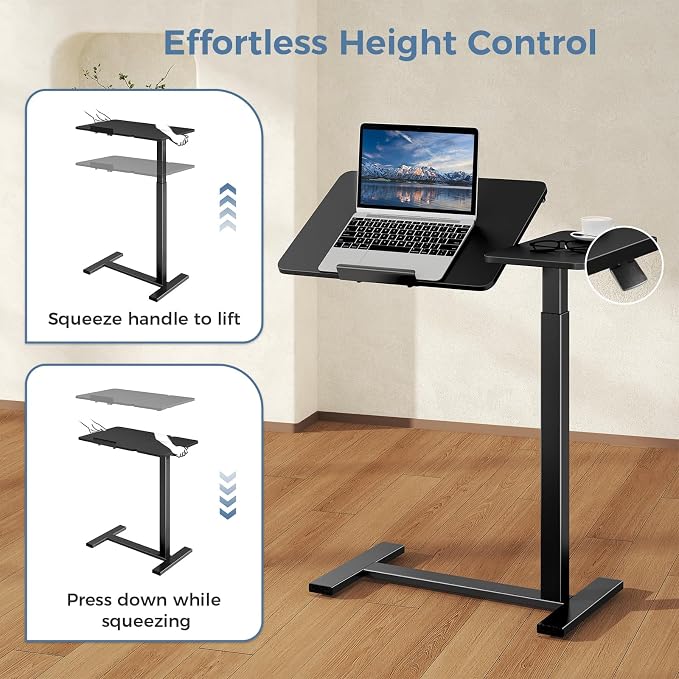 DUMOS Standing Desk with Wheels, Rolling Desk, Laptop Table | Adjustable Height, Portable Computer Workstation, Tilting Desktop, Home Office Classroom Bedside, Black - Image 7