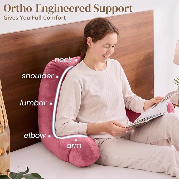 Sasttie Reading Pillow for Bed, Back Pillow for Sitting Up, Rose Pink | 23" Backrest Support Cushion for Couch, Sofa, and Floor, Dorm Essentials, OEKO-TEX, Adjustable Down Alternative Fill - Image 4