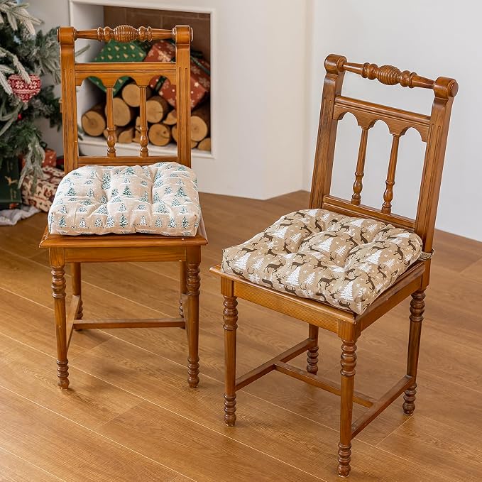 vctops Christmas U-Shaped Chair Cushions with Ties (Pattern I,16"x16") | Soft Comfortable Linen Textured Chair Pads Non Slip Seat Cushions for Indoor Dining Room and Kitchen Chairs - Image 4