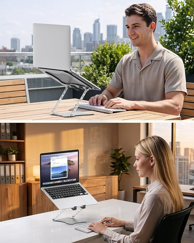 OMOTON Portable Laptop Stand, Ultra-Slim Height Adjustable Laptop Riser | Non-Slip Silicone Pads, Ventilated Laptop Holder, Compatible with10-15.6" MacBook/Dell/HP, Fits Travel & Office - Image 9