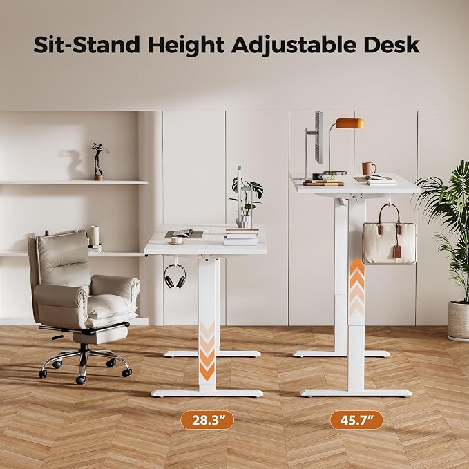 Agilestic Electric Height Adjustable Standing Desk, 40 Inch, White | Sit Stand Up Computer Desk, Extra Wide desktop, Memory Presets, Stable Steel Frame,154 lbs, Easy Assembly, Splice Board - Image 4