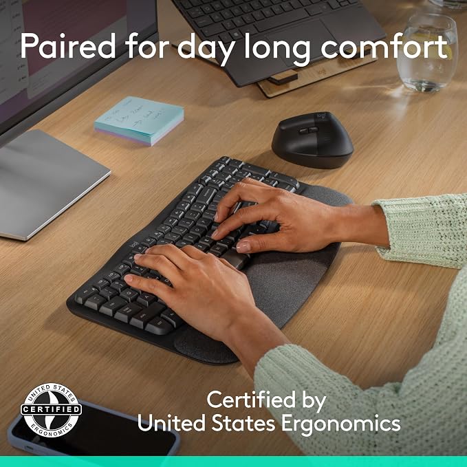 Logitech Wave Keys Keyboard & Lift Mouse Ergonomic Combo - Graphite | Cushioned palm rest, Easy-Switch technology, wireless Bluetooth, multi-OS compatible with Windows and Mac - Image 3