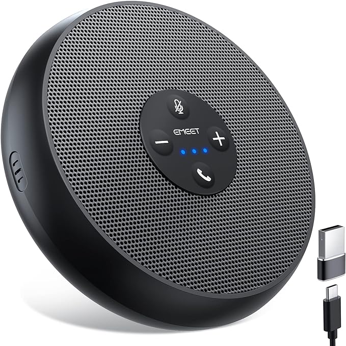 EMEET M1A USB Speakerphone, Built-in Mics, 360° Voice Pickup, Plug&Play | USB C & C-A Adapter, Computer Speakers with Fast Mute, Noise Reduction, Echo Cancellation for 5-8 People for Zoom Teams by EMEET
