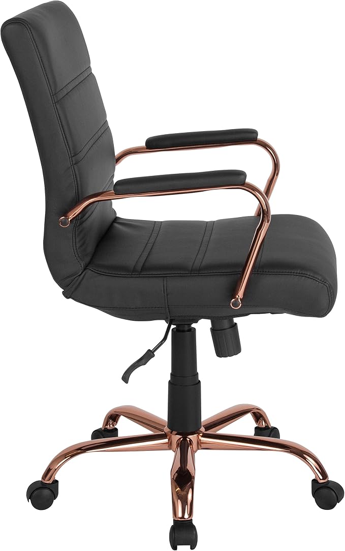 Flash Furniture Mid-Back Black LeatherSoft Executive Swivel Office Chair with Rose Gold Frame and Arms - Image 12