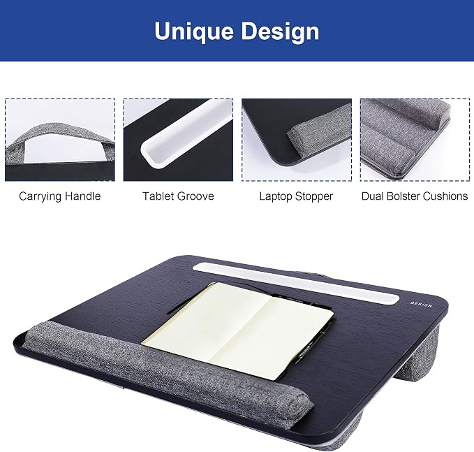 Besign LT08 Laptop Stand, Portable Lap Desk with Pillow Cushion, Fits up to 14 inch Laptop, with Anti-Slip Strip for Desk, Sofa & Bed, Black - Image 4