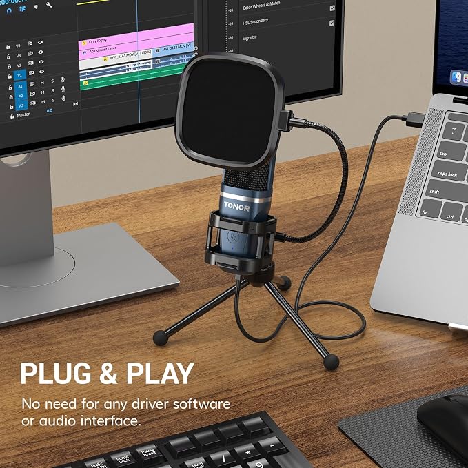 TONOR TC-777 Podcast Microphone, USB Computer Microphone, Cardioid Condenser PC Mic with Tripod Stand and Pop Filter for Podcasting, Streaming, Vocal Recording, Compatible with PC & Laptop, PS4/5 - Image 4