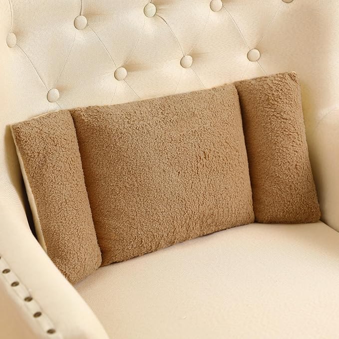 Queekay Fleece Lumbar Support Pillow 3 Section Back Pillow Office Chair for Back Support Comfortable Lumbar Cushion for Car Seat Pain Relief Sofa Rest(Light Tan) by Queekay