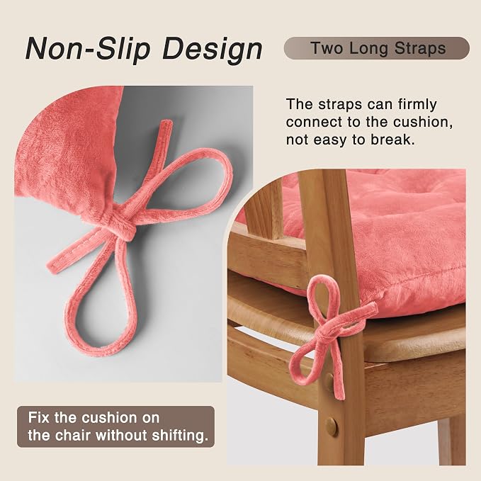 OVOV 4 Pack Chair Cushions for Dining Chairs 15.5"x15.5" Pink | Soft-Touch Velvet Fabric for Farmhouse Decor, Fit for Kitchen Dining Office Chairs, Upgrade Chair Comfort, with Durable Ties - Image 3