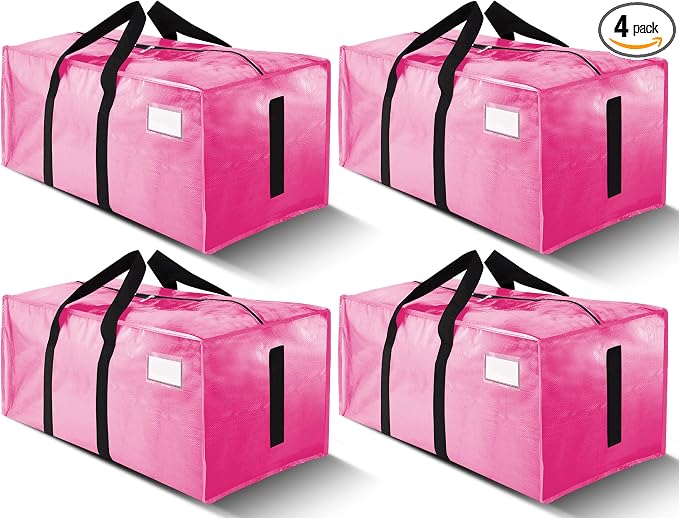 HOMESURE Supports 200lbs Heavy Duty Moving Bags - Strong Zipper & Wrap-Around Handles - Water-Resistant Storage Totes, Durable Alternative to Moving Boxes - 4 Pack - Pink by HOMESURE