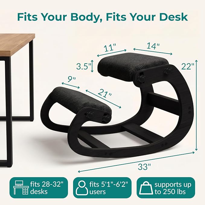 Ergonomic Kneeling Chair with Adjustable Seats - Knee Chair for Posture Correction & Kneel Rocking Stool for Desk - Back Pain Relief for Home and Office, Supports 250 pounds - 5 Years Warranty - Image 2