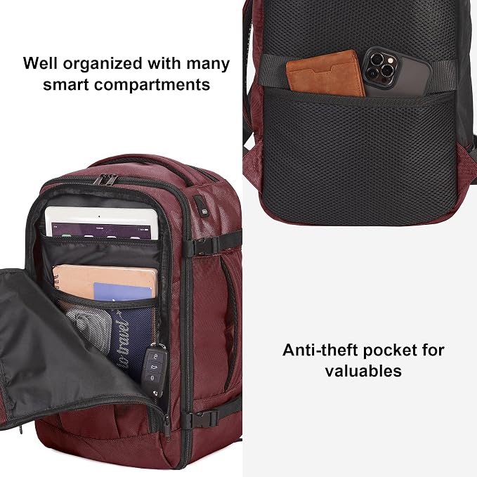 ECOHUB Travel Backpack 18x14x8 Spirit Airlines Personal Item Bag Carry On Backpack 13 Pockets Large Work Casual Daypack for men Airline Approved Waterproof Gym Backpack with Charging Port, Red | Casual Backpack for Men Water Resistant Laptop Bag with 1... - Image 5