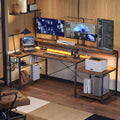 Bestier 71.5" L Computer Desk with Power Outlets, Rustic Brown by Bestier