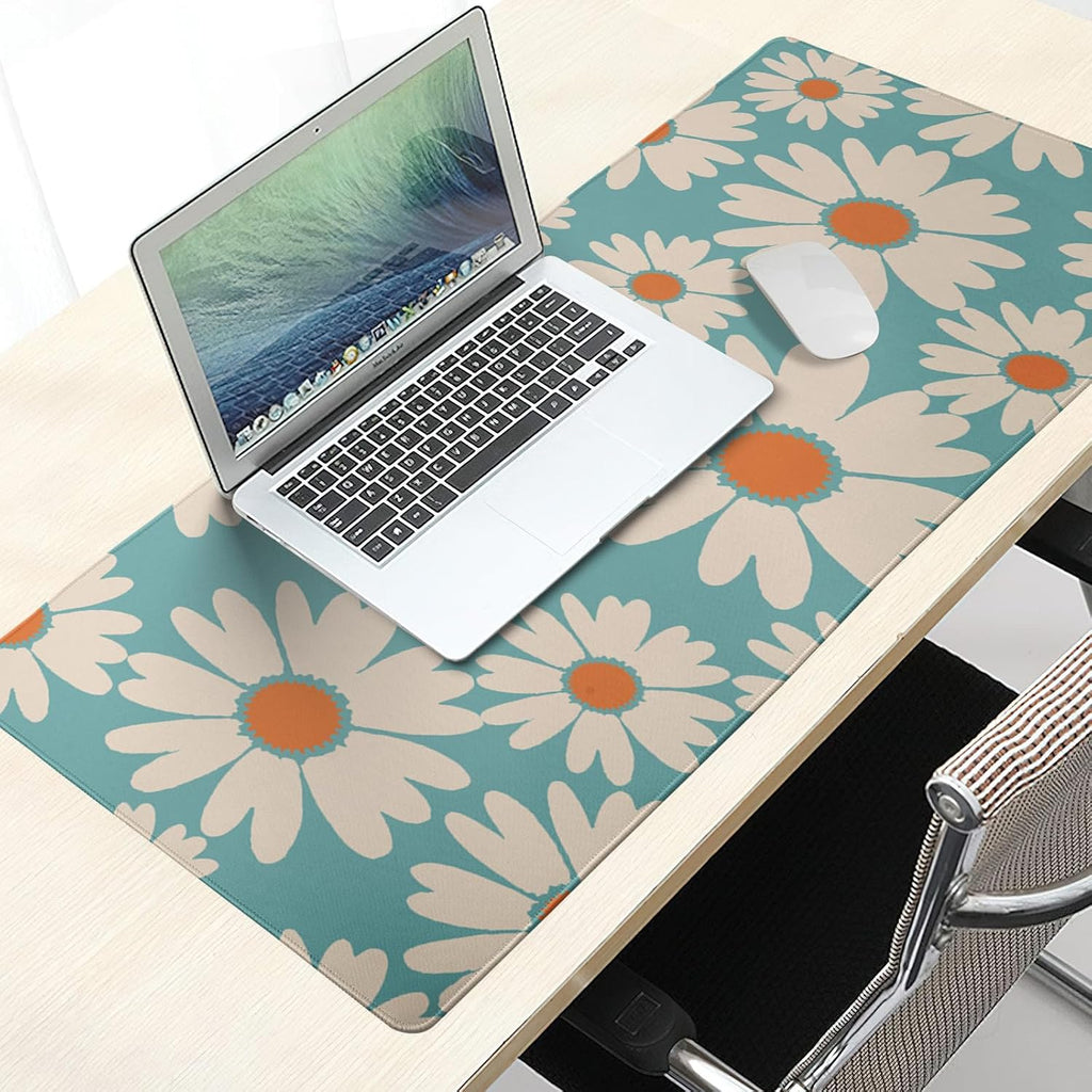 Cute Daisy Flowers Mouse Pad Gaming 31.5x11.8 in Floral Desk Mat Extended Anti-Slip Big Mousepad With Stitched Edges White Daisy Keyboard Pad Mouse Mat Blue for Computer Work Gaming - Image 7