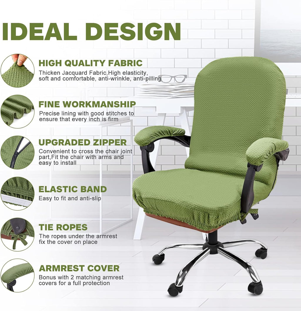 NeColorLife Office Chair Cover with Armrest Covers,Large,Green - Image 3