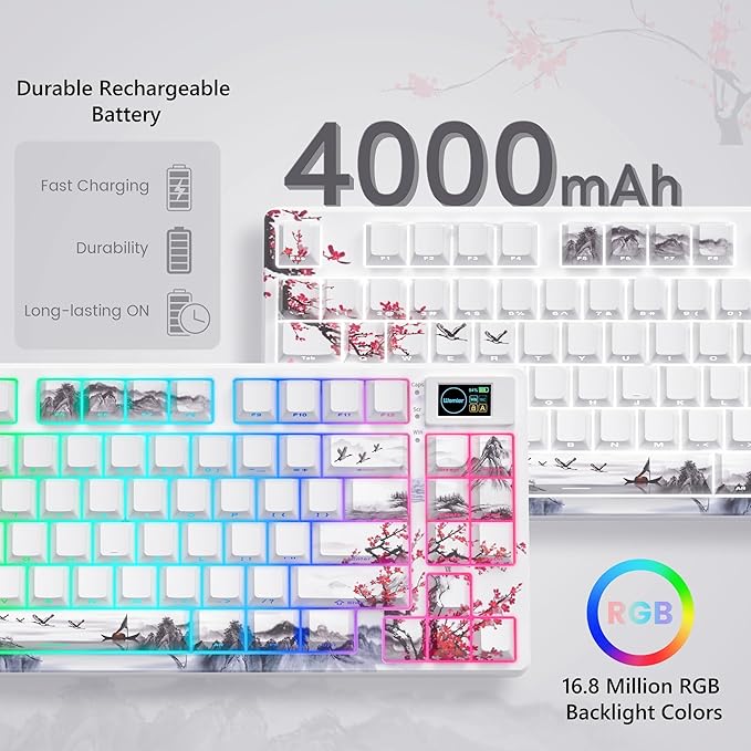 Womier 75% Wireless Mechanical Keyboard with Color Multimedia Screen | Gaming Creamy Keyboard, Theme 3-Modes Hot Swappable Key board w/Wrist Rest,SK80 PRO Gasket RGB Custom for Mac/Win,Red Plum - Image 5