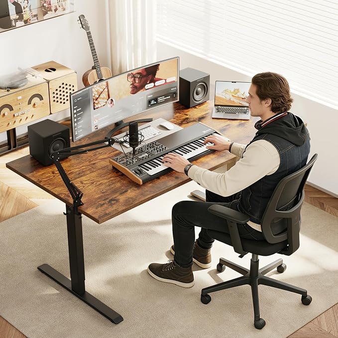 Agilestic 48*28 Inch Height Adjustable Electric Standing Desk, Rustic Brown | Sit Stand Up Computer Desk, Extra Wide desktop, Memory Presets, Stable Steel Frame,154 lbs, Easy Assembly, Splice Board - Image 2