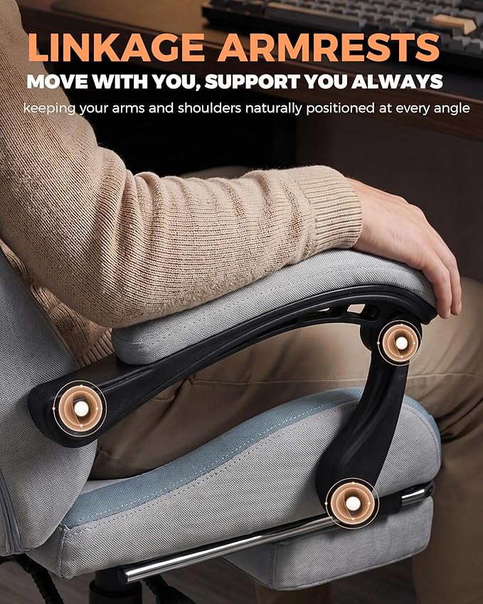 GTPLAYER Gaming Chair with Foot Rest & Pocket Spring Cushion, Ergonomic High Back Computer Desk Chair with Headrest & Lumbar Support for Back Pain Relief, Breathable Fabric, Mist-Blue - Image 6