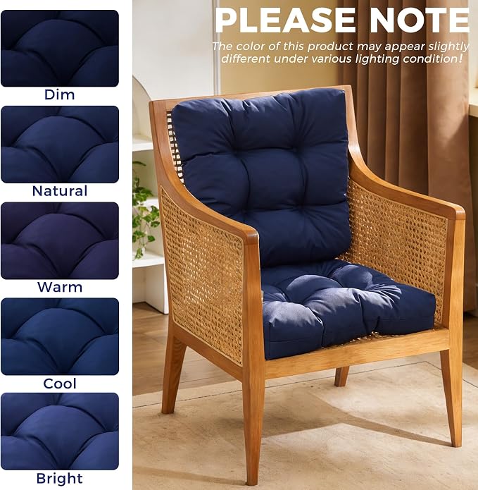 IASEAHK Outdoor Chair Cushions Set of 2, 19" x 19" x 5", Waterproof Outdoor Seat Cushions for Patio Furniture, Fade-Resistant Patio Chair Cushion, Dining Wicker Chair Pads for Porch Garden, Navy Blue - Image 7