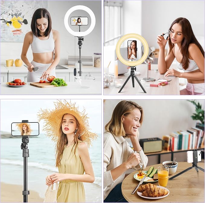 UEGOGO 10'' Ring Light with 72'' Tripod Stand & Phone Holder，38 Color Modes Dimmable LED Ringlight for Live Stream, YouTube,Makeup,TikTok - Image 6