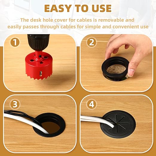 Desk Grommet 2 Inch (50 mm) 8 Pieces, Desk Hole Cover for Cables White, ABS Plastic Grommet Hole Cover with Hole Saw for Wires Cables Through the Countertop by XIOGZAXI - Image 4