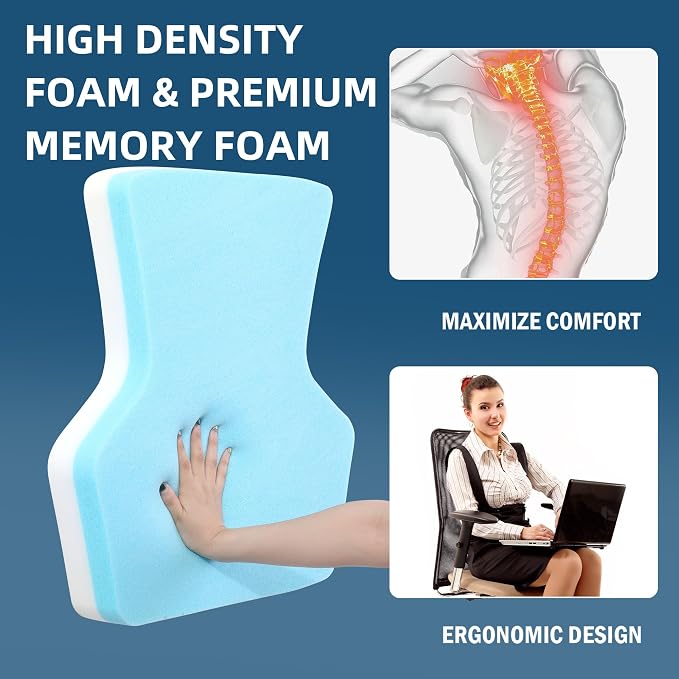HOMBYS Ergonomic Lumbar Support Pillow for Recliner,Memory Foam Chair Back Support Cushion for Elderly,Extra Large Lumbar Support Pillow,Low Back Pain Relief Cushion,Dark Grey - Image 2