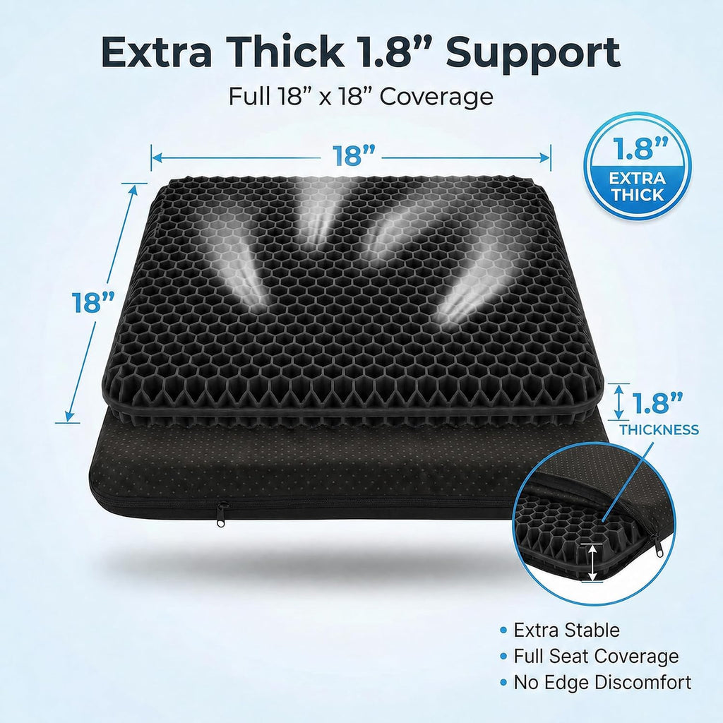 Extra Thick Large Pure Gel Seat Cushion for Long Sitting, Breathable Comfort Cushion for Back, Sciatica, Tailbone & Hip Pain Relief, Washable Portable Cushion for Office Chair, Car, Wheelchair - Image 2