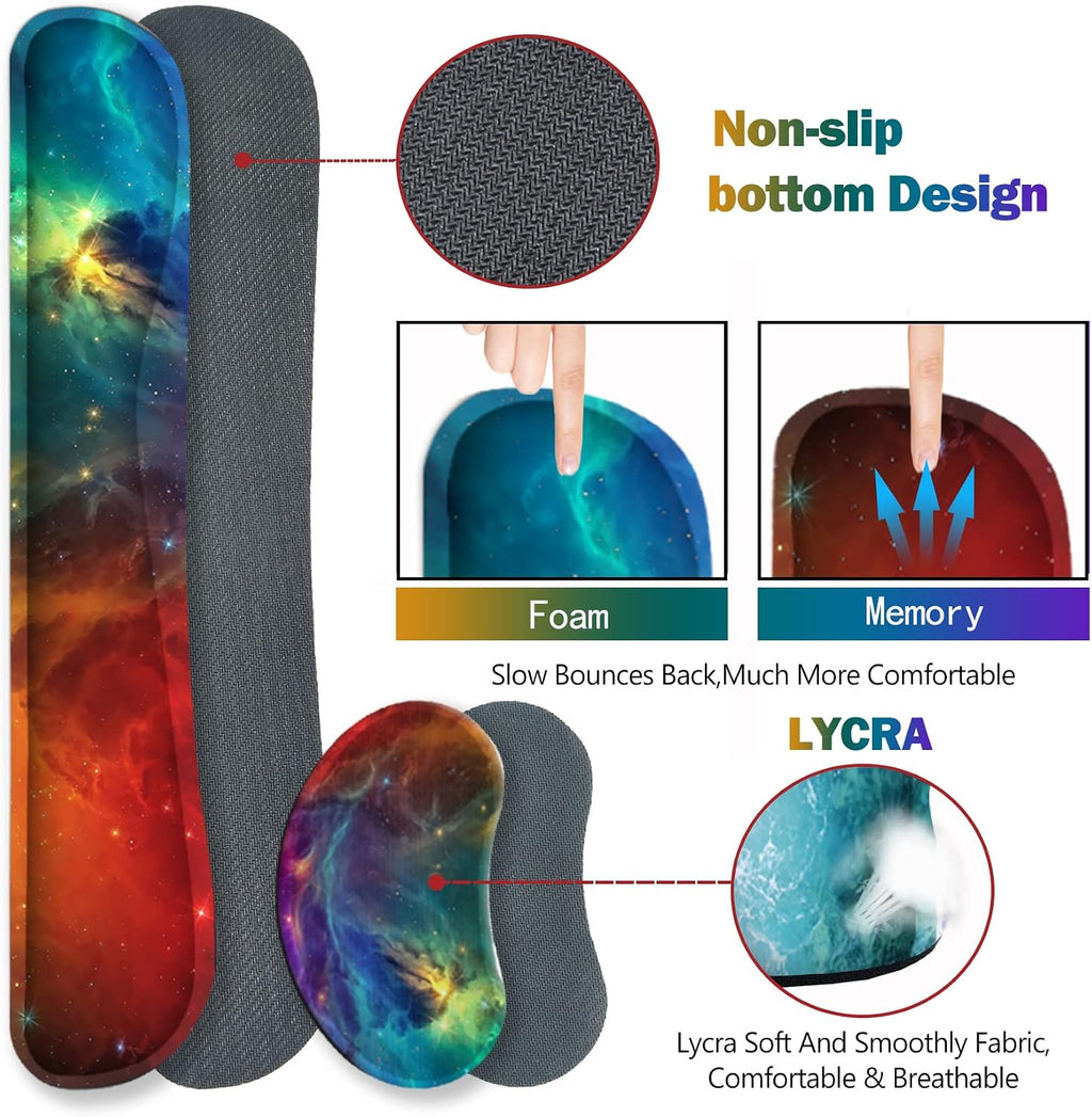 Extended Gaming Mouse Pad Set, Keyboard Wrist Rest Support Pad + Wrist Cushion + XXL Large Mouse Pad + Coaster, Stitched Edge, Non-Slip, Memory Foam Desk Mat, Color Nebula Galaxy - Image 4