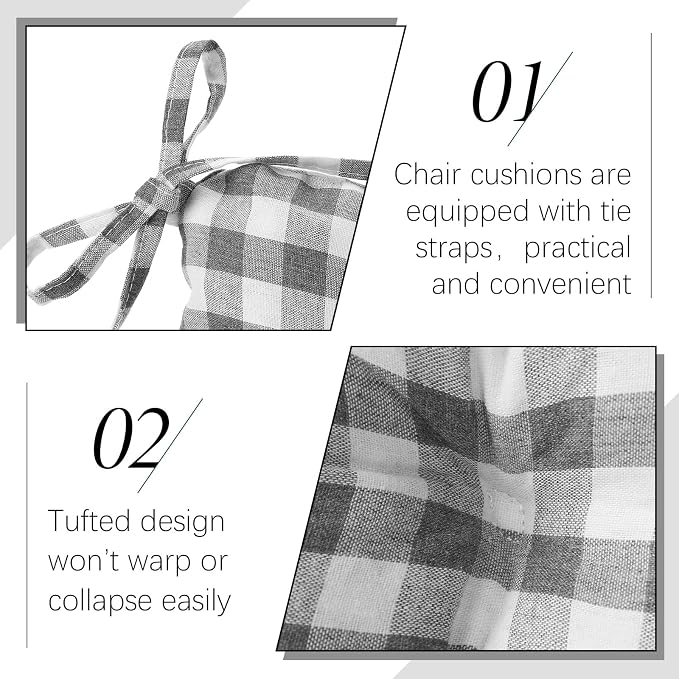 Geetery 4 Pack Chair Cushions, 16" x 15",Gray and White,Plaid - Image 3