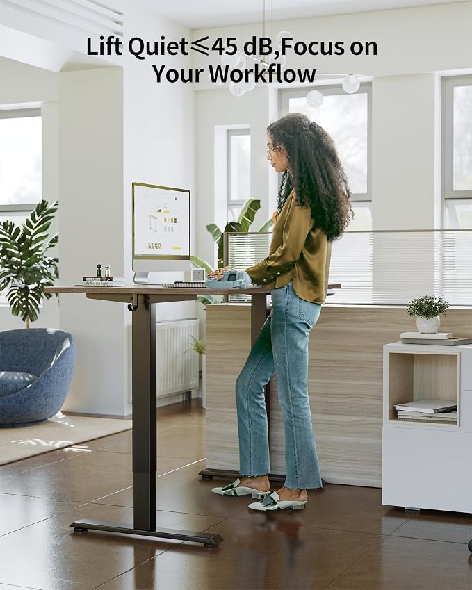 FEZIBO One-Piece Standing Desk, 48"x24" Seamless Tabletop Electric Height Adjustable for Home Office, Study Rooms & Multi-Device Workstations, Rustic Brown - Image 2